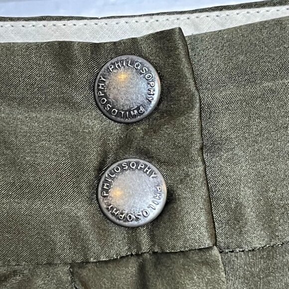 Philosophy Alberta Ferretti 100% Silk Satin Cinch Leg Skinny Pant Olive Green 4 - Picture 3 of 12